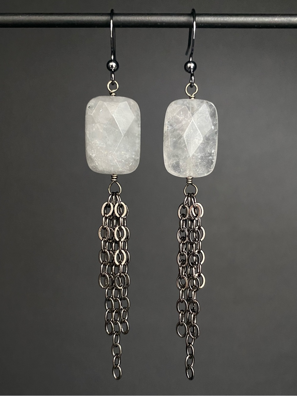 Grey Quartz & Gunmetal Earrings